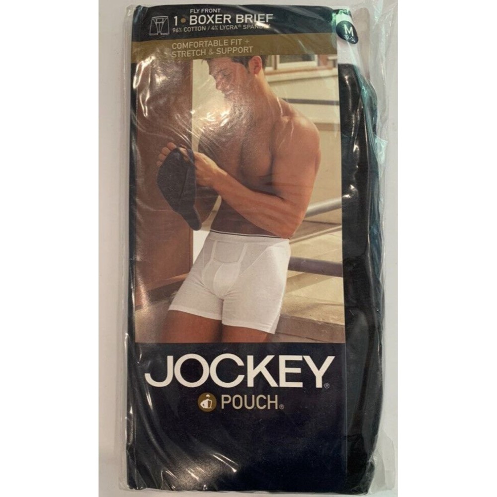 1 Jockey Underwear Mens Medium M Fly Front Pouch Boxer Brief Vintage 2002 Black